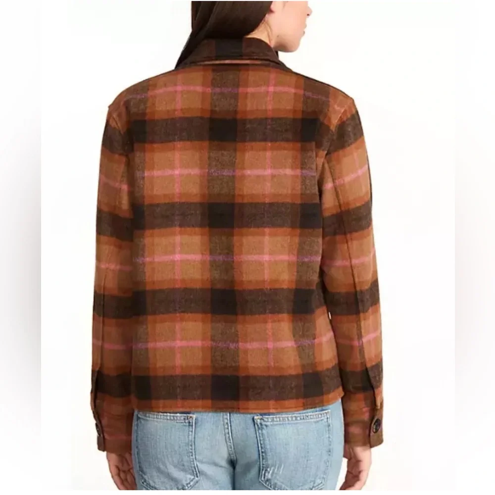 BB Dakota Plaid Jacket Boxy Shacket by Steve Madden Brown Pockets Women’s Size S